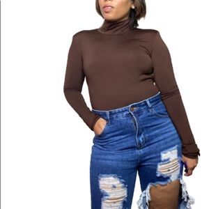 Coffee High Neck Open Back Bodysuit